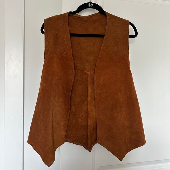 Free People Jackets & Blazers - Brown Suede Leather Western Vest- Open Front, Boho Chic Layering VTG Vintage